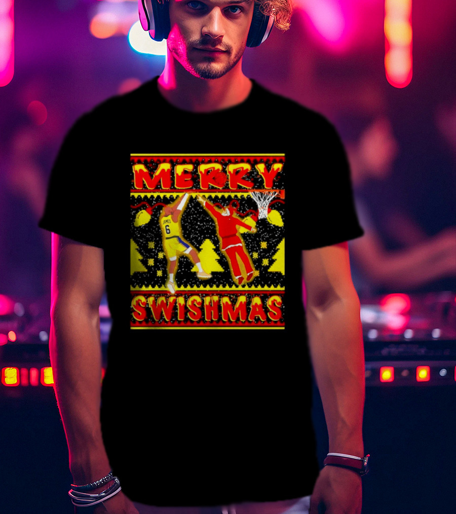 Merry Swishmas LeBron James Santa Dunk Basketball Holiday T-Shirt