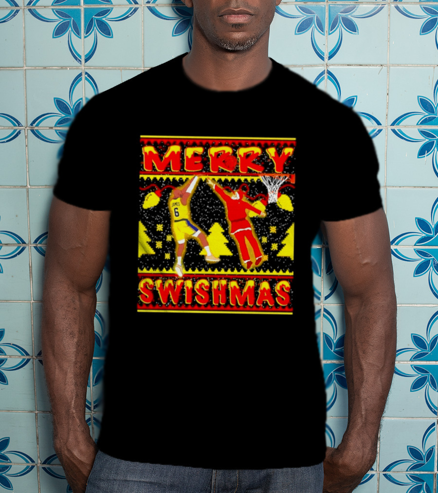 Merry Swishmas LeBron James Santa Dunk Basketball Holiday T-Shirt