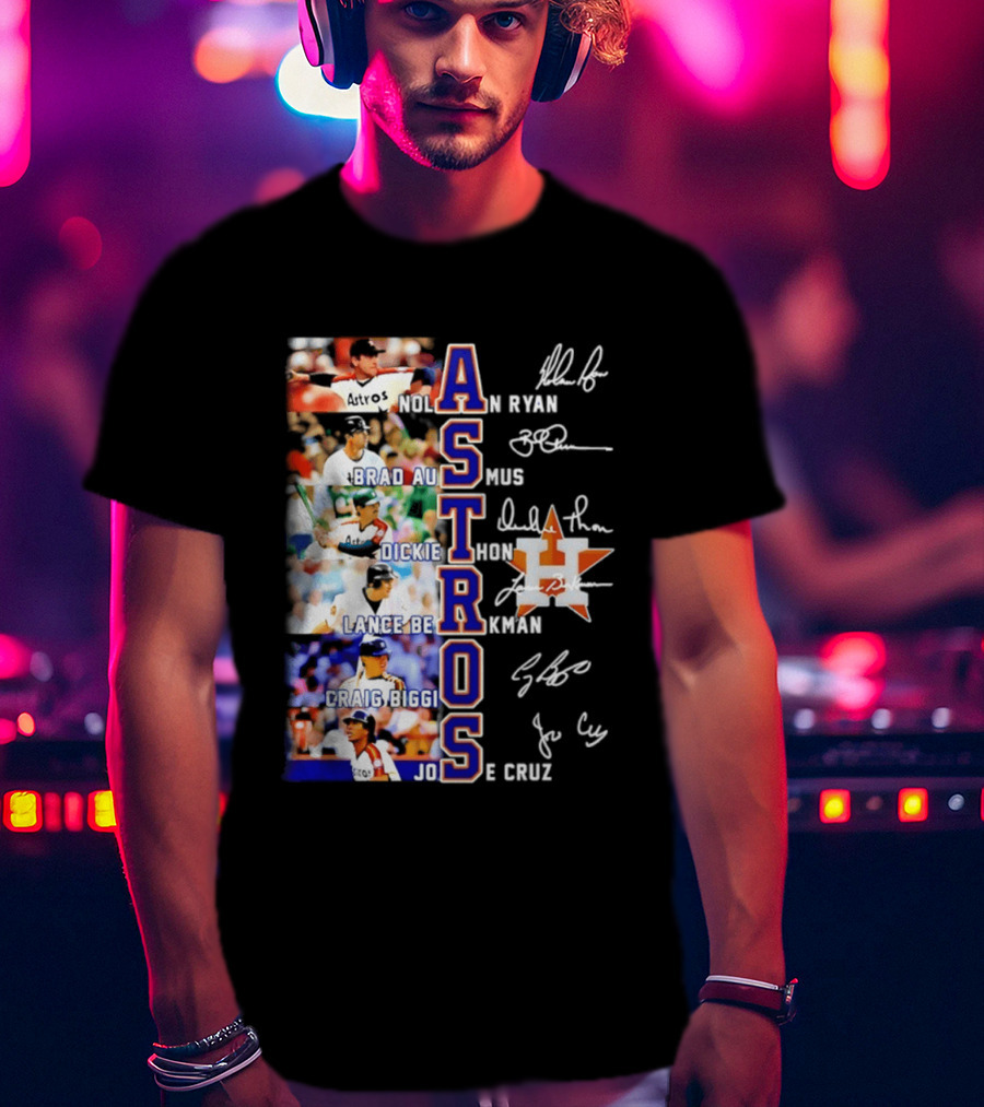 Nolan Ryan Brad Ausmus Dickie Thon Lance Berkman Craig Biggio Jose Cruz Houston Astros Baseball Legends T-Shirt