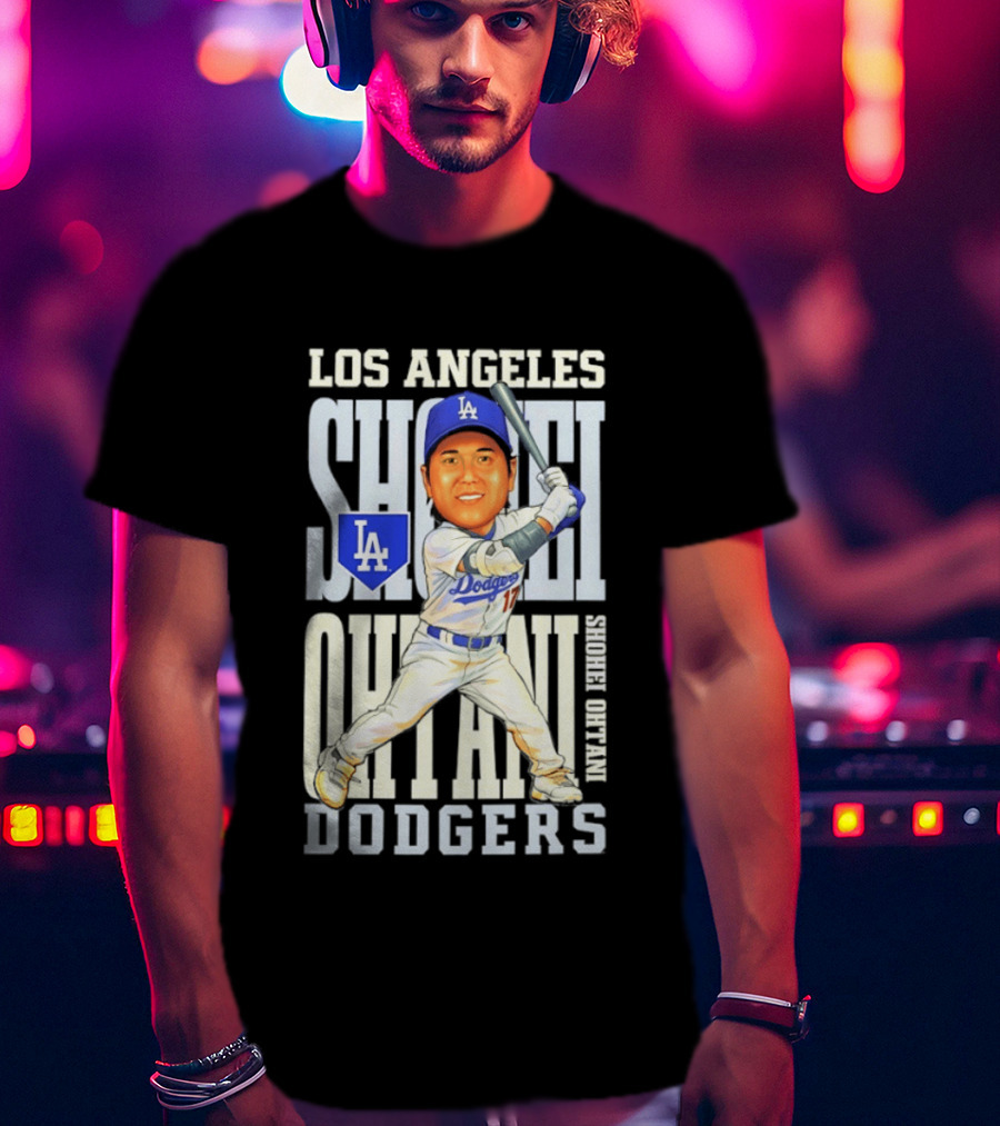 Los Angeles Dodgers Shohei Ohtani Caricature Dodgers Baseball T-Shirt