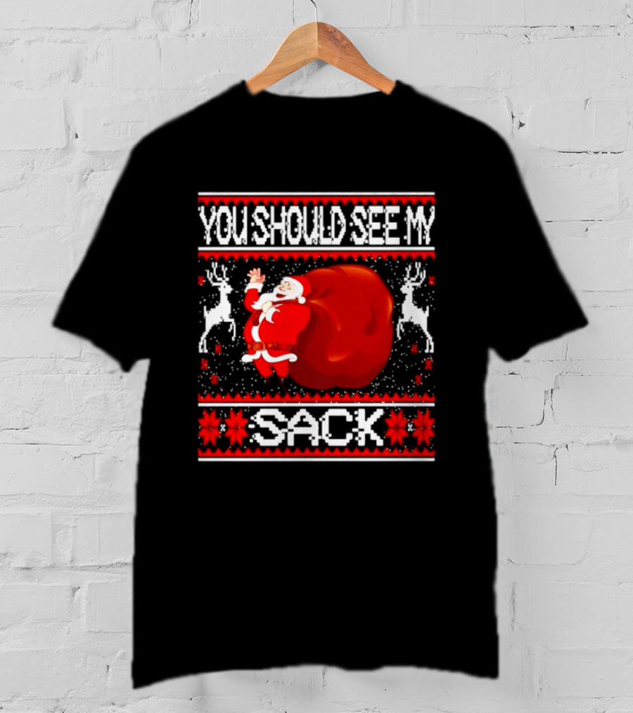 You Should See My Sack Santa Claus Ugly Christmas Reindeer Snowflakes T-Shirt