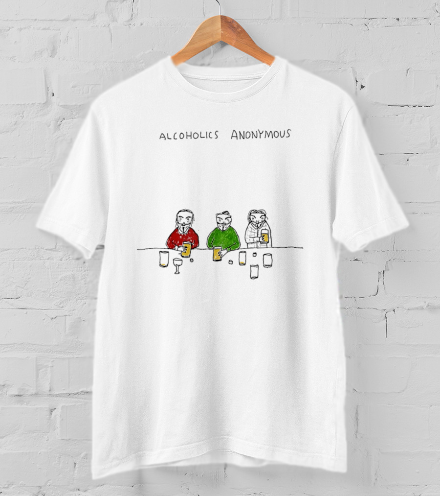 Alcoholics Anonymous Humor Three Characters With Drinks T-Shirt