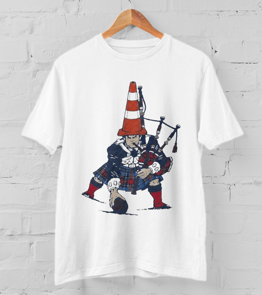 Bagpipes Player With Traffic Cone Hat Scottish Kilt Outfit T-Shirt