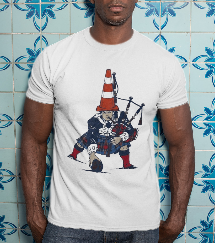 Bagpipes Player With Traffic Cone Hat Scottish Kilt Outfit T-Shirt