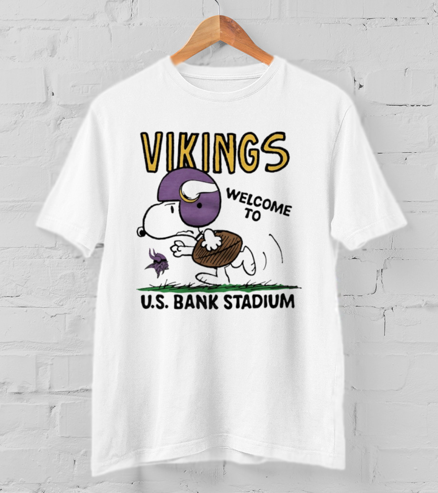 Minnesota Vikings Snoopy Welcome To U.S. Bank Stadium Peanuts Collaboration T-Shirt
