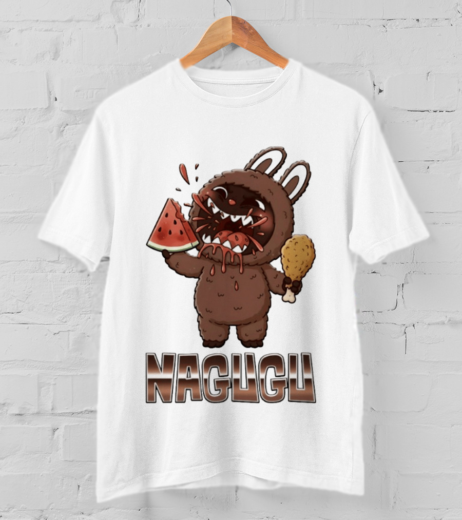 Nagugu Eating Watermelon And Chicken Cartoon T-Shirt
