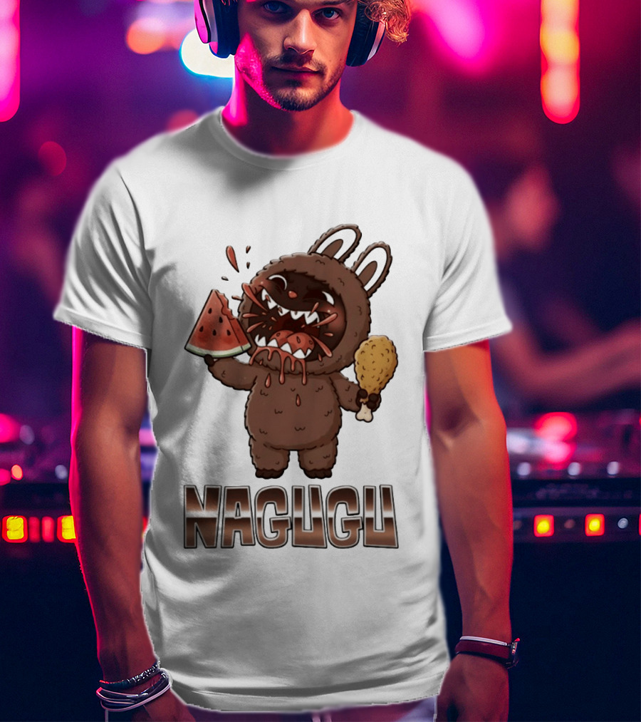 Nagugu Eating Watermelon And Chicken Cartoon T-Shirt