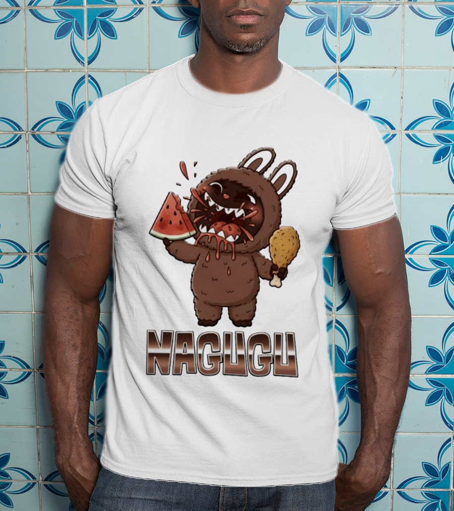 Nagugu Eating Watermelon And Chicken Cartoon T-Shirt