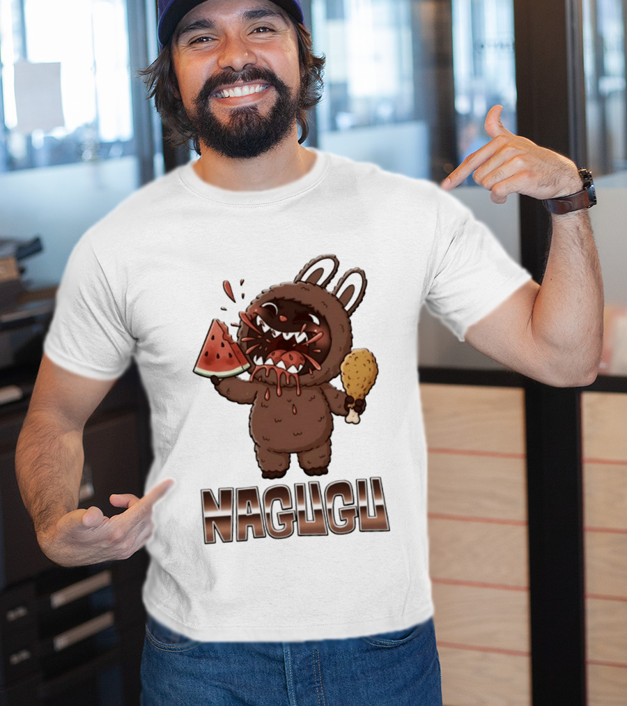 Nagugu Eating Watermelon And Chicken Cartoon T-Shirt