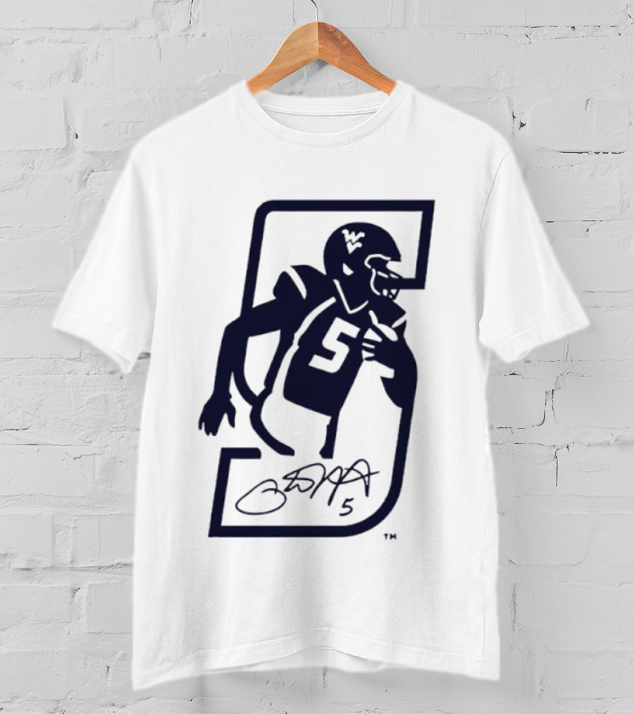 Pat White West Virginia Mountaineers Jersey Number 5 Signature T-Shirt