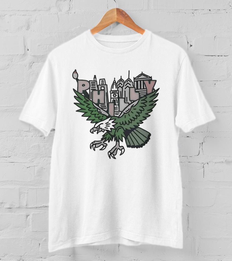 Philly Skyline Green Eagle Wings Cityscape T-Shirt