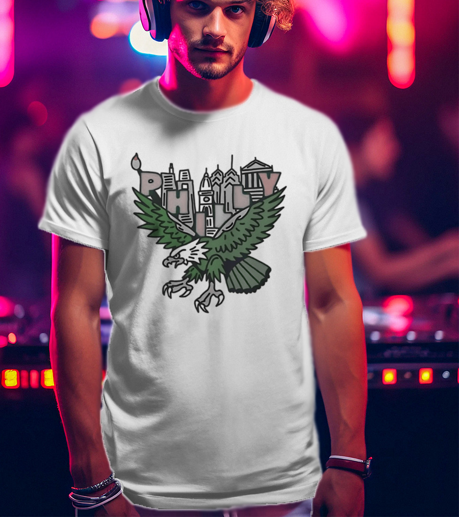 Philly Skyline Green Eagle Wings Cityscape T-Shirt