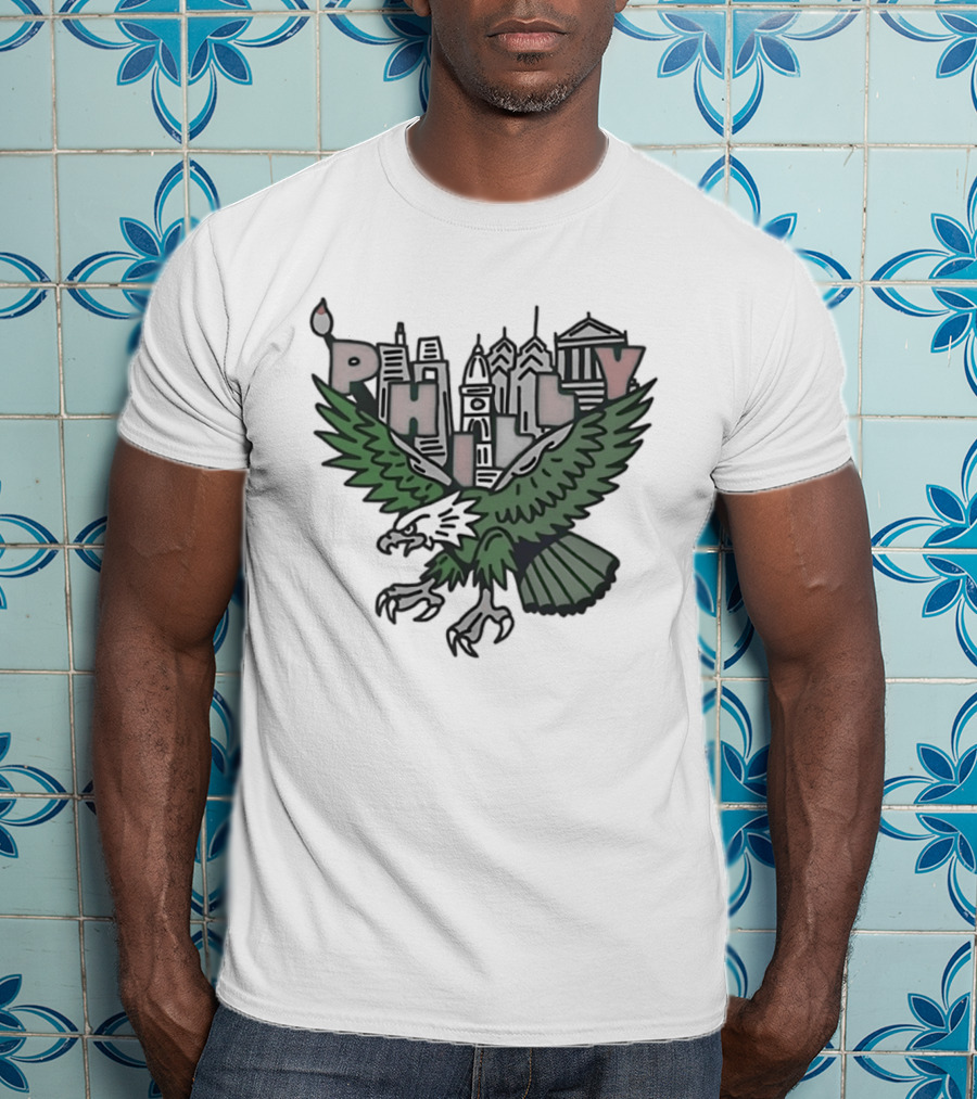 Philly Skyline Green Eagle Wings Cityscape T-Shirt
