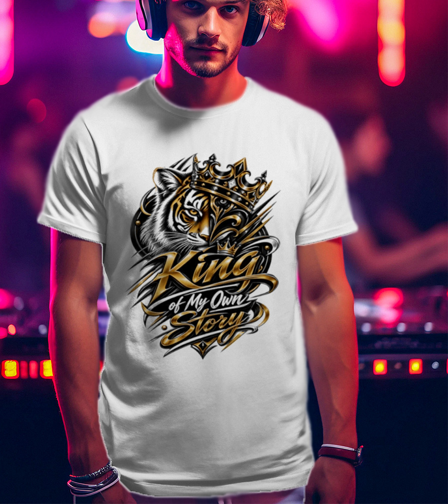 King Of My Own Story Tiger Crown Motif T-Shirt