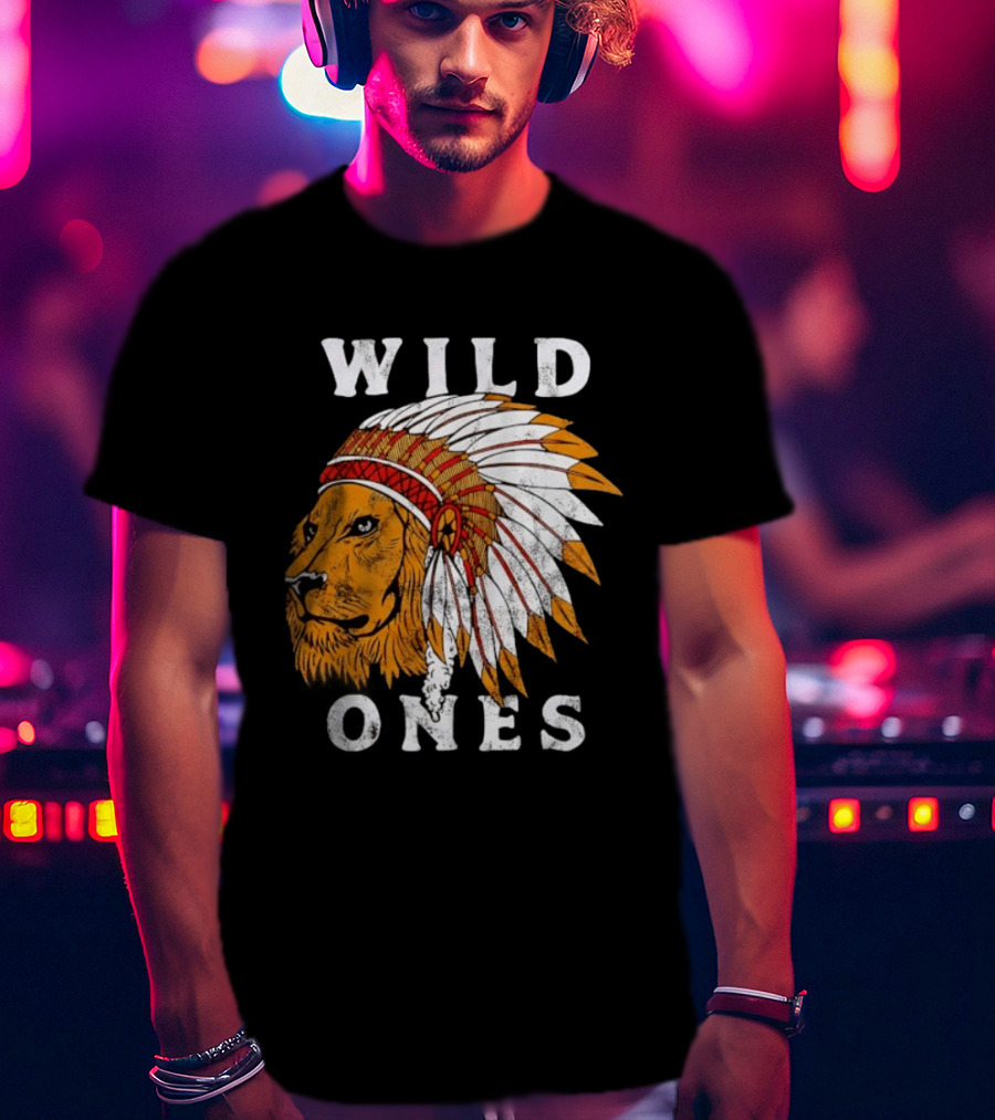 Wild Ones Lion Native American Headdress T-Shirt