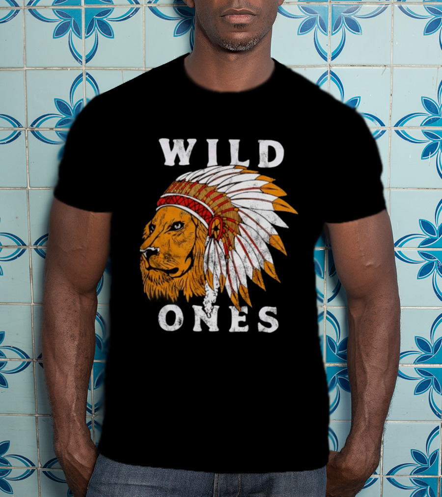 Wild Ones Lion Native American Headdress T-Shirt