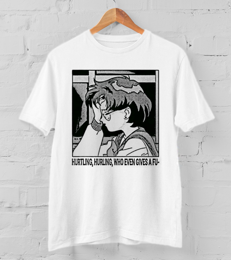Hurtling Hurling Who Even Gives A Fu 90s Anime Style Frustrated Cartoon T-Shirt