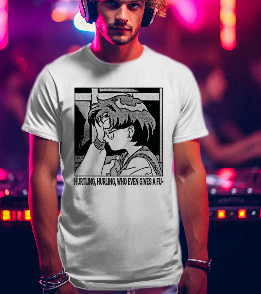 Hurtling Hurling Who Even Gives A Fu 90s Anime Style Frustrated Cartoon T-Shirt