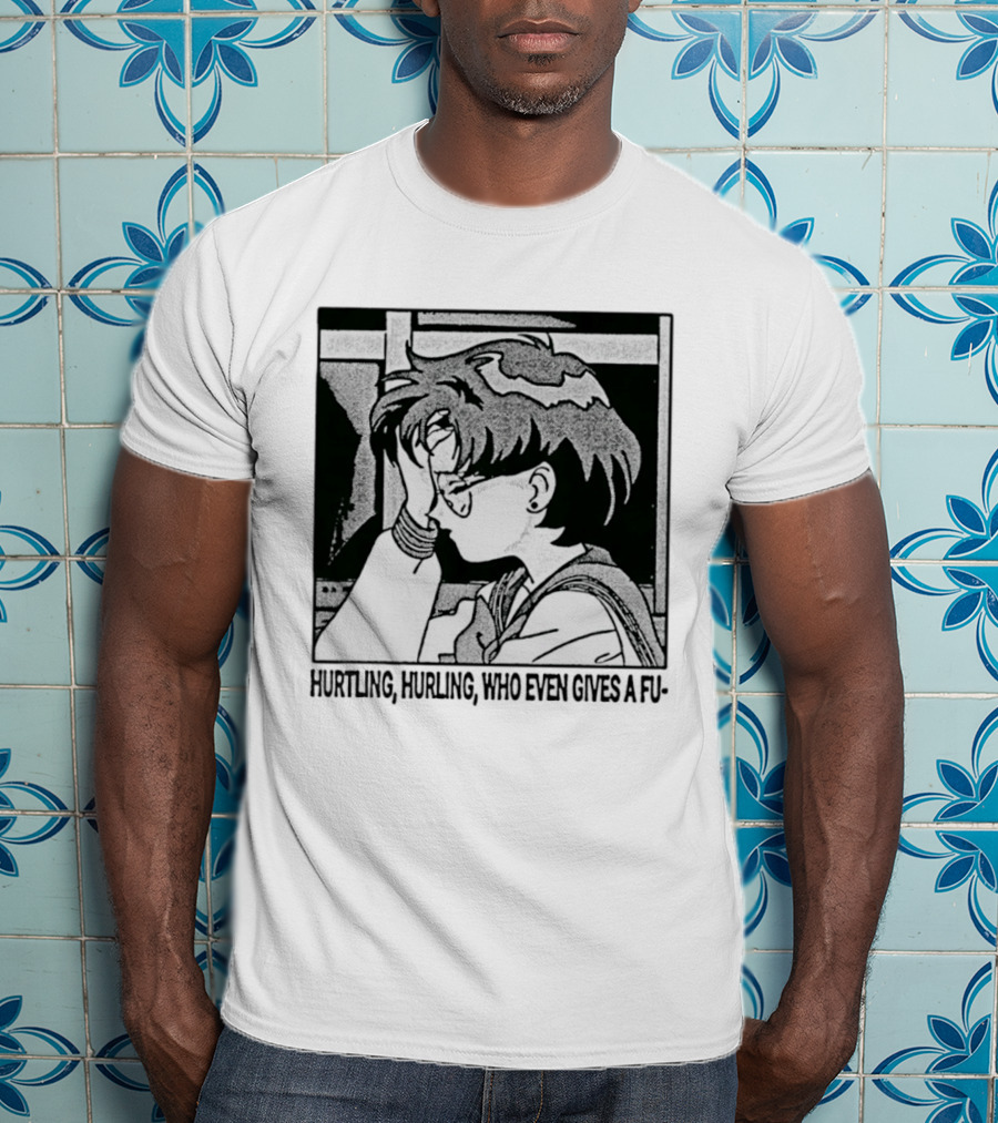 Hurtling Hurling Who Even Gives A Fu 90s Anime Style Frustrated Cartoon T-Shirt
