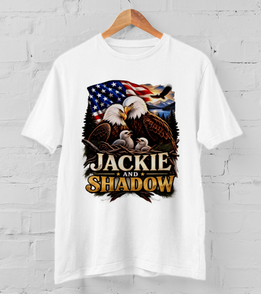 Jackie And Shadow Bald Eagles With American Flag T-Shirt