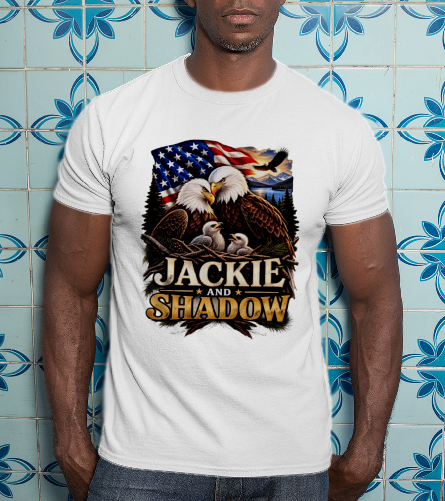 Jackie And Shadow Bald Eagles With American Flag T-Shirt