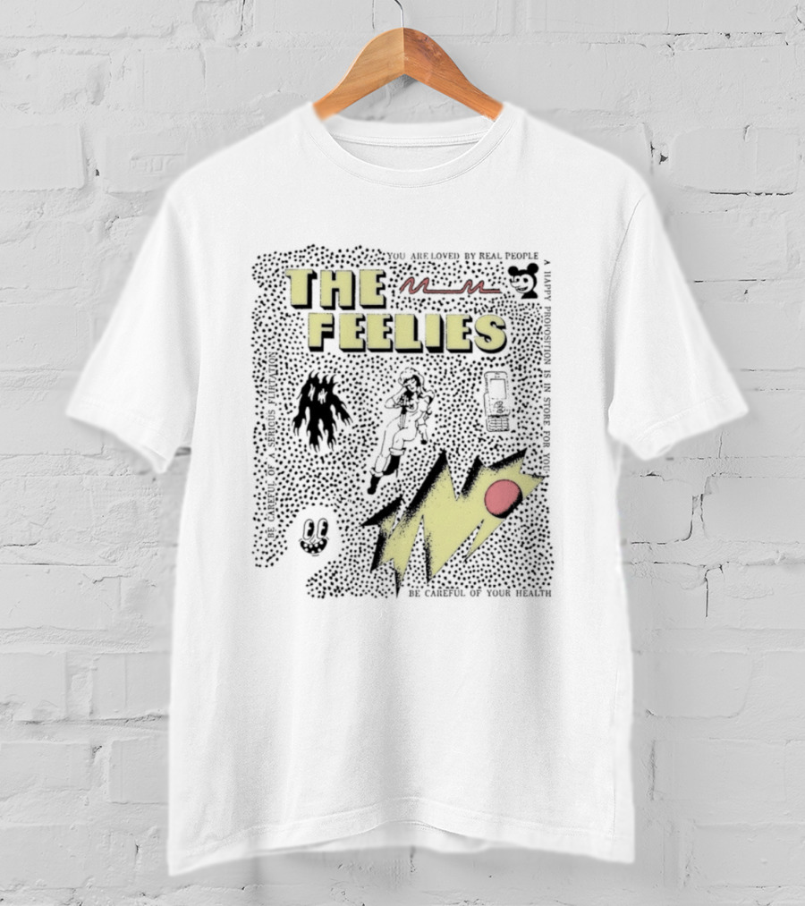 The Feelies Yellow Red Lightning Bolt Circle Band Merch T-Shirt