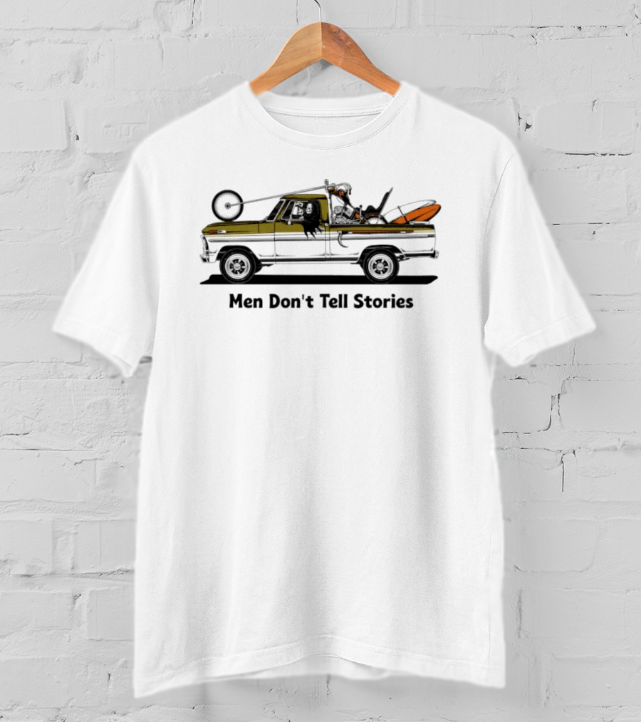 Men Don't Tell Stories Grim Reaper Chopper Motorcycle Truck Scene T-Shirt