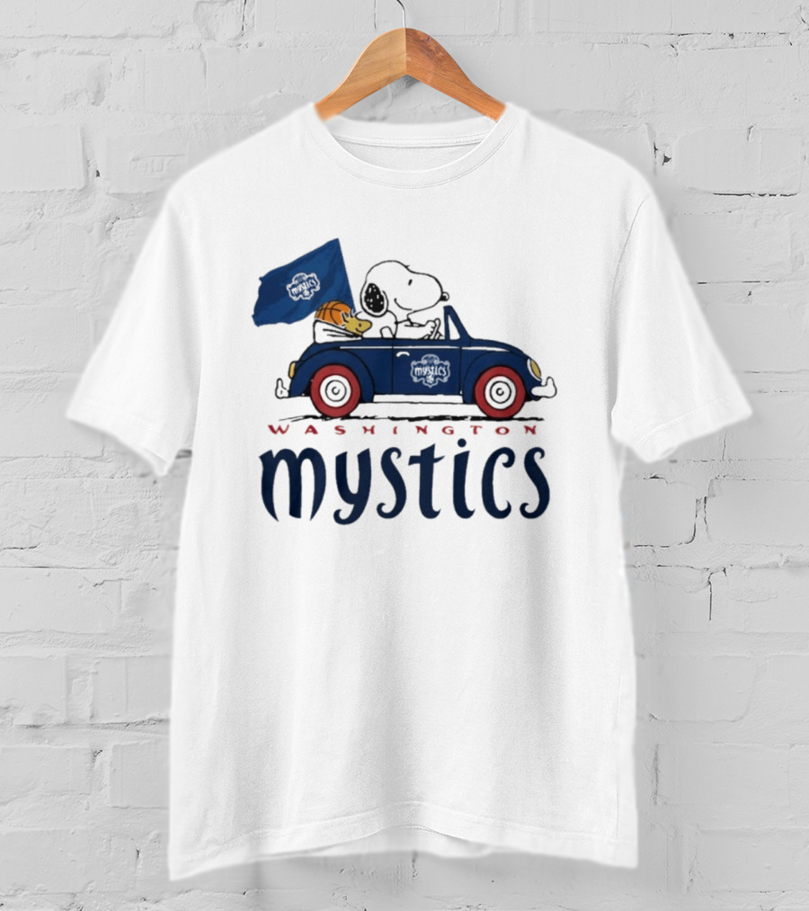 Washington Mystics Snoopy And Woodstock Driving With Basketball T-Shirt