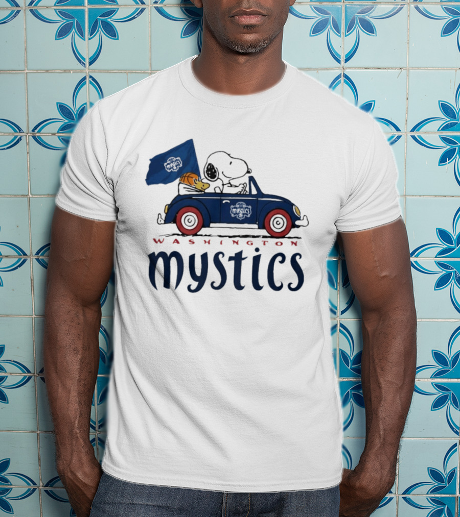 Washington Mystics Snoopy And Woodstock Driving With Basketball T-Shirt