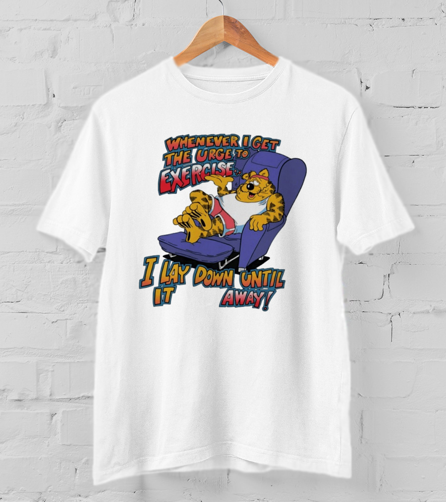 Whenever I Get The Urge To Exercise Cartoon Cat Lounging Until It Goes Away T-Shirt