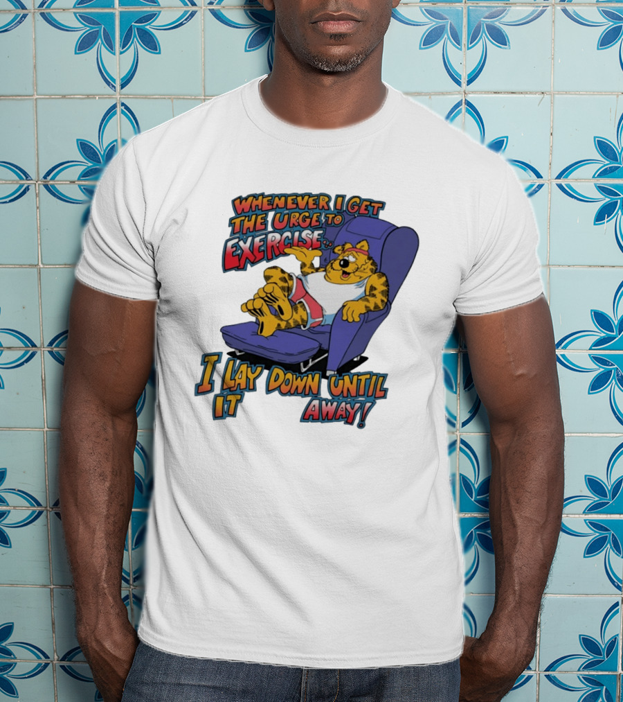 Whenever I Get The Urge To Exercise Cartoon Cat Lounging Until It Goes Away T-Shirt