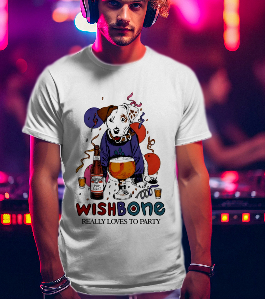 Wishbone Really Loves To Party Dog Beer Celebration T-Shirt