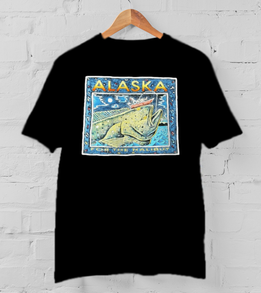 Alaska For The Halibut Fishing Adventure Under Moonlit Sky T-Shirt