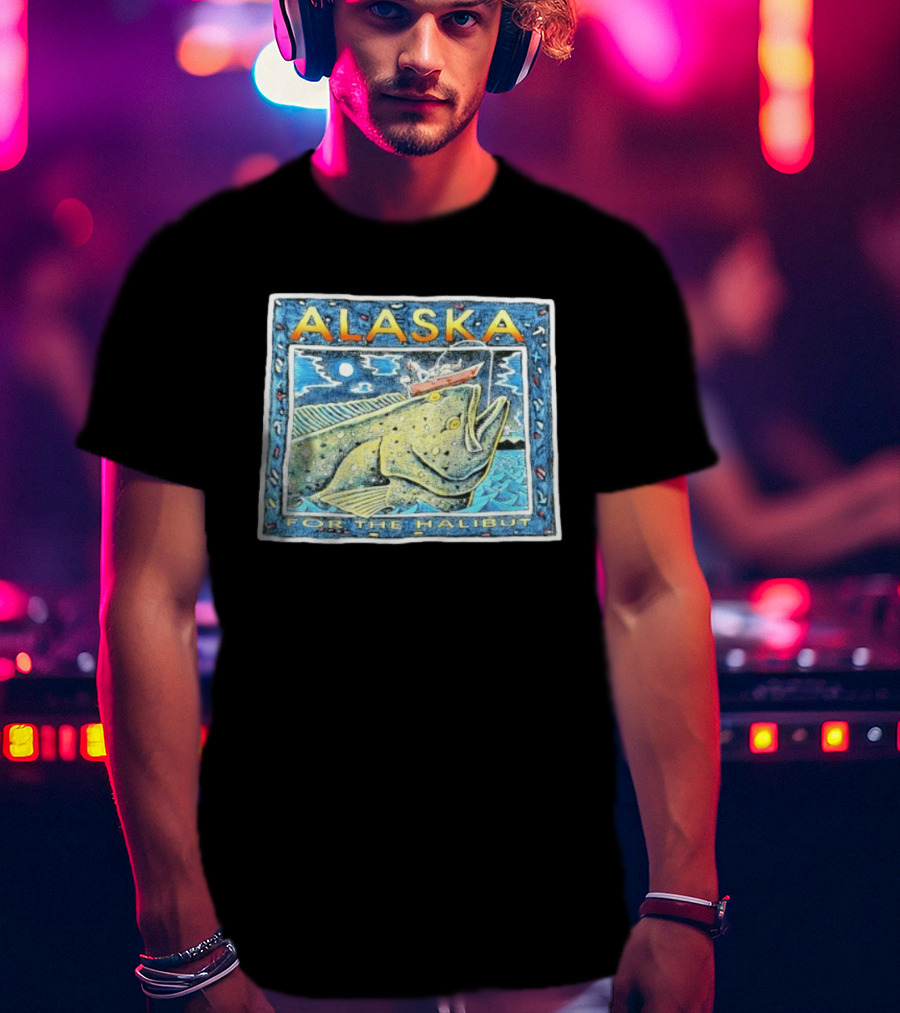 Alaska For The Halibut Fishing Adventure Under Moonlit Sky T-Shirt