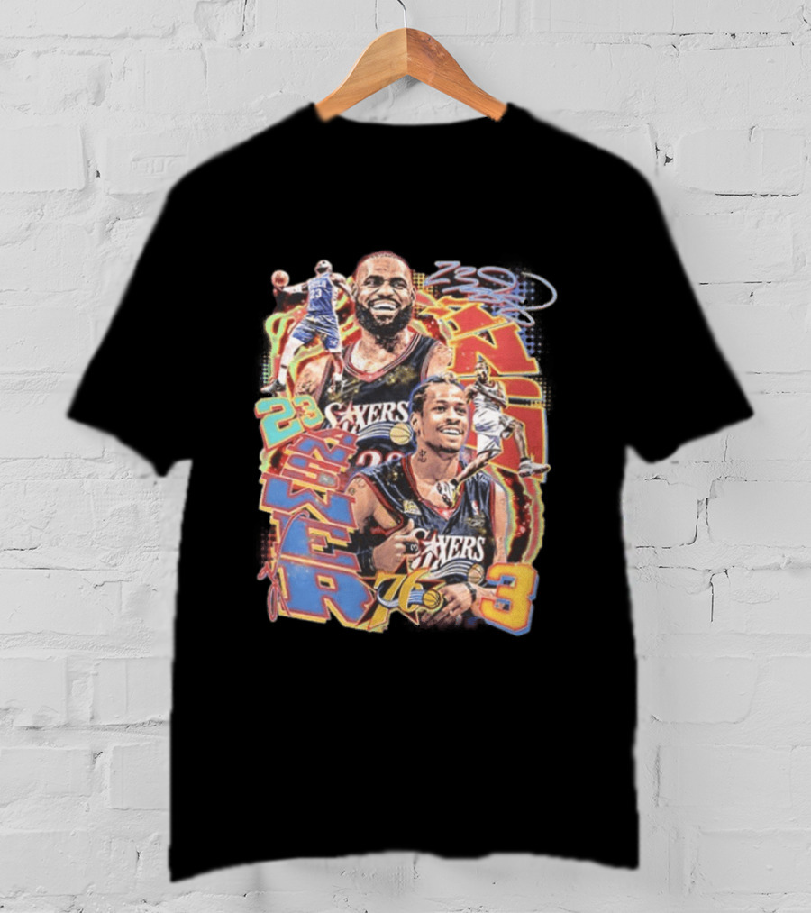 Allen Iverson LeBron James 23 Sixers NBA 76ers 3 Basketball Legends T-Shirt