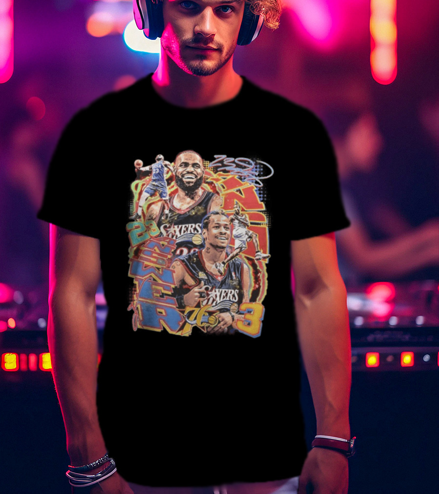 Allen Iverson LeBron James 23 Sixers NBA 76ers 3 Basketball Legends T-Shirt