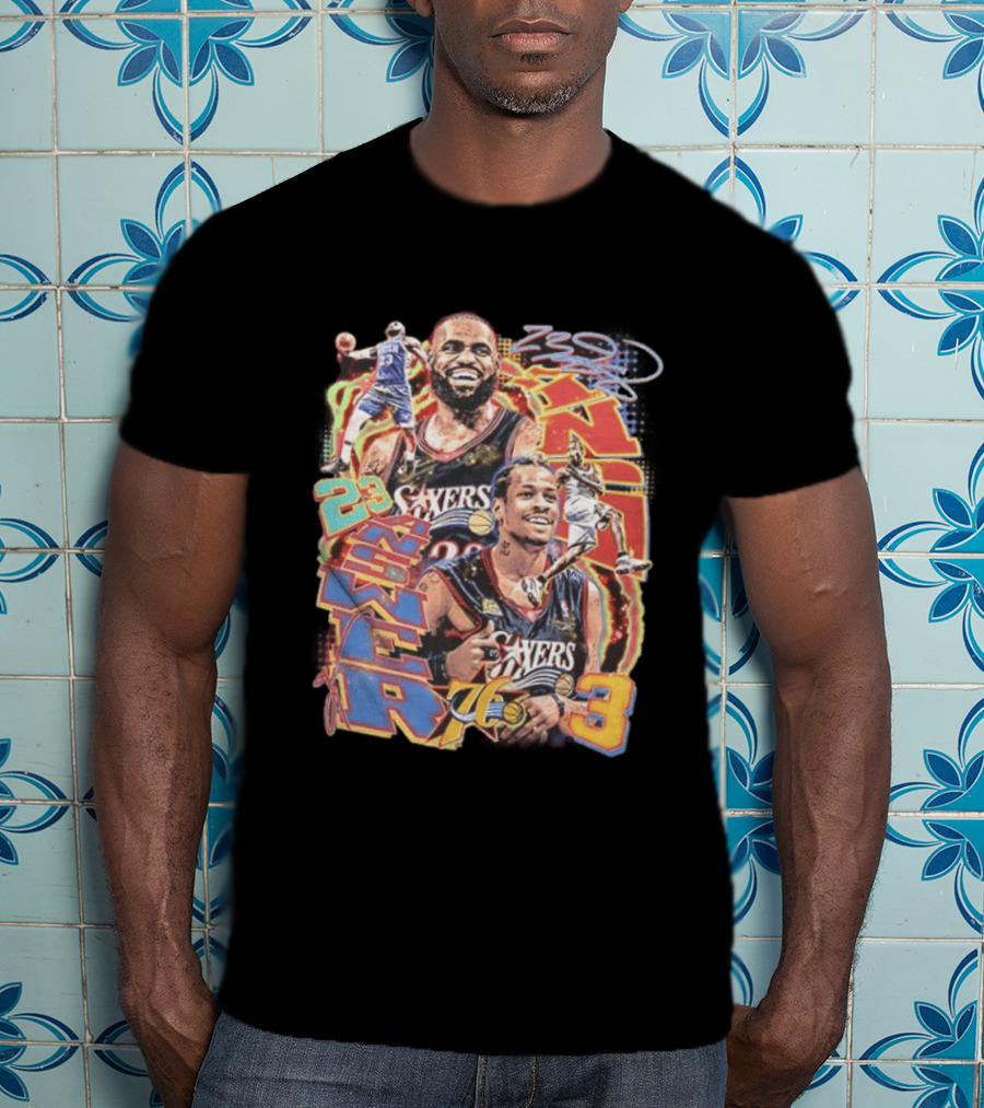 Allen Iverson LeBron James 23 Sixers NBA 76ers 3 Basketball Legends T-Shirt