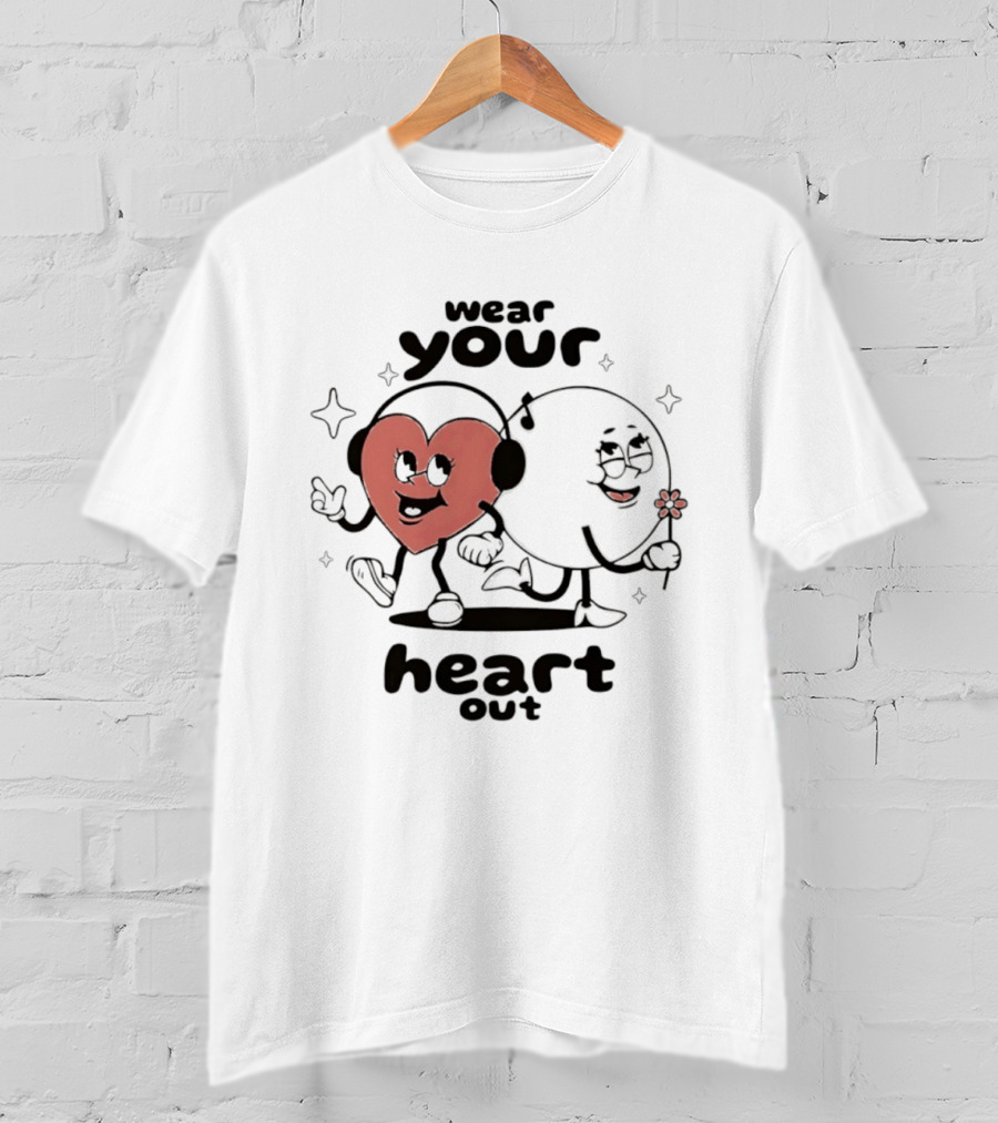 Wear Your Heart Out Love Aesthetic Headphones And Flower Cartoon Characters T-Shirt