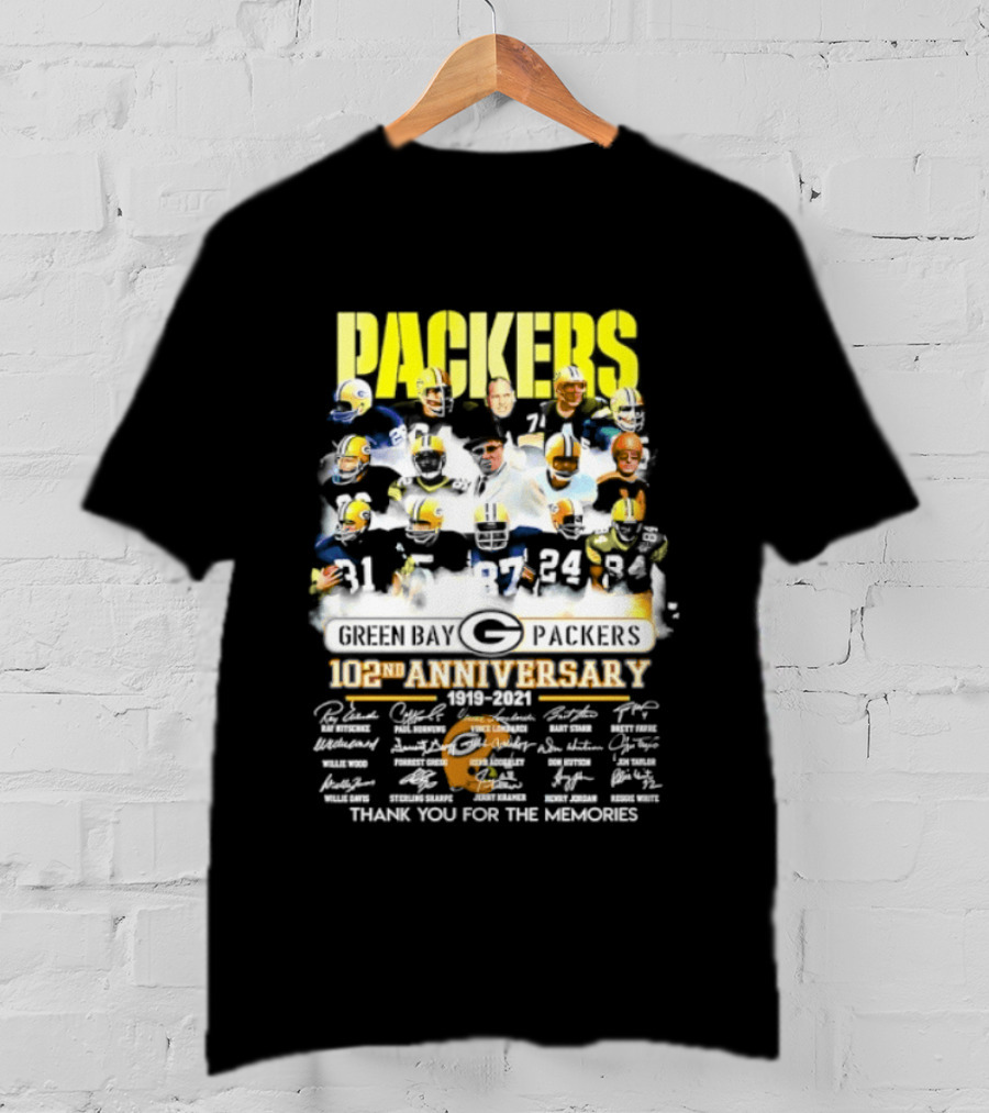 Green Bay Packers 102nd Anniversary 1919 2021 Thank You For The Memories Packers Legends Signatures Collection T-Shirt