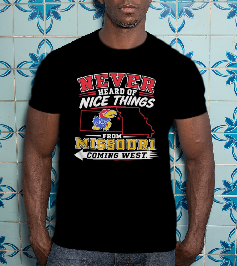 Never Heard Of Nice Things From Missouri Coming West Kansas Jayhawks KU Bird Map T-Shirt