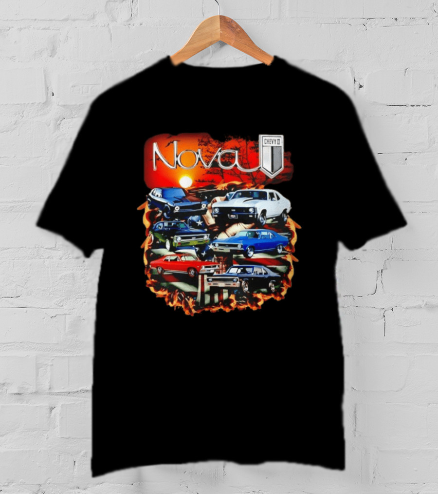 Nova Chevy II American Flag Muscle Car Collection Vintage Sunset T-Shirt