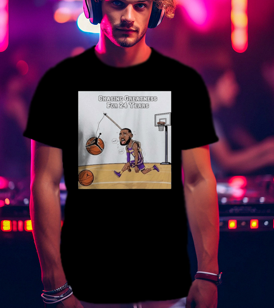 Chasing Greatness For 24 Years Basketball Cartoon With Hoop And Ball T-Shirt