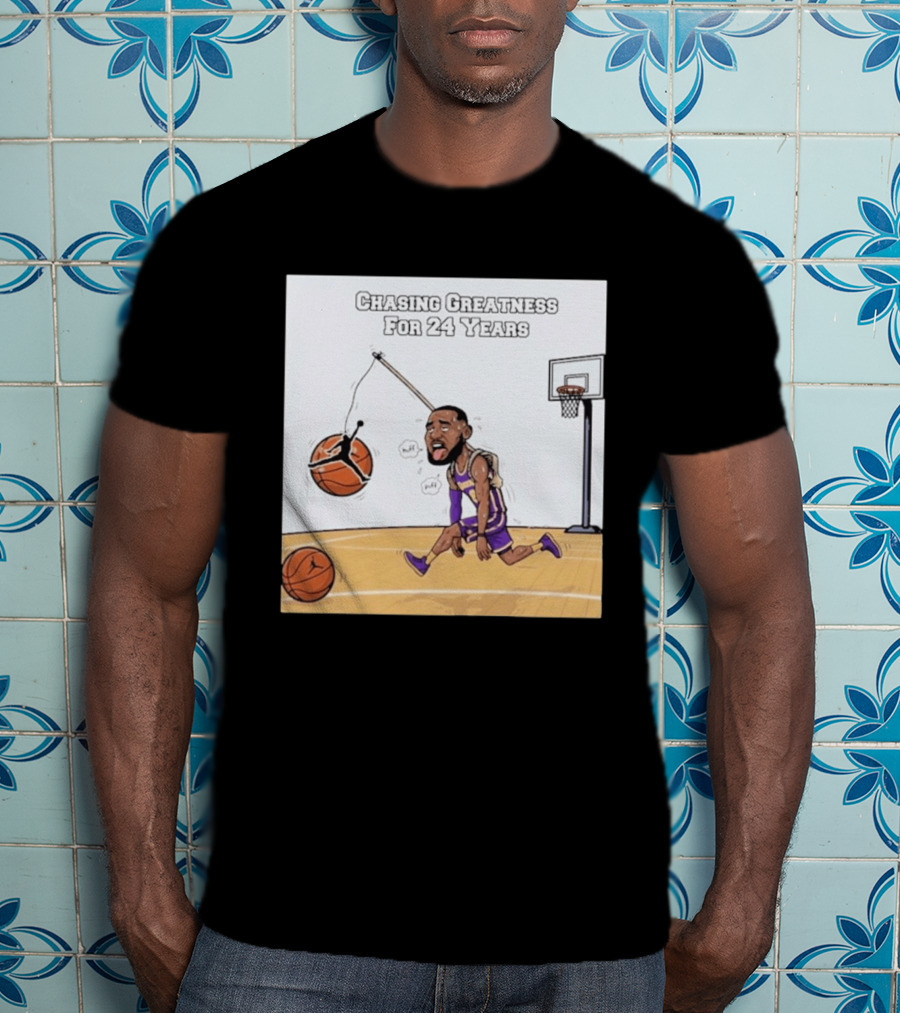 Chasing Greatness For 24 Years Basketball Cartoon With Hoop And Ball T-Shirt