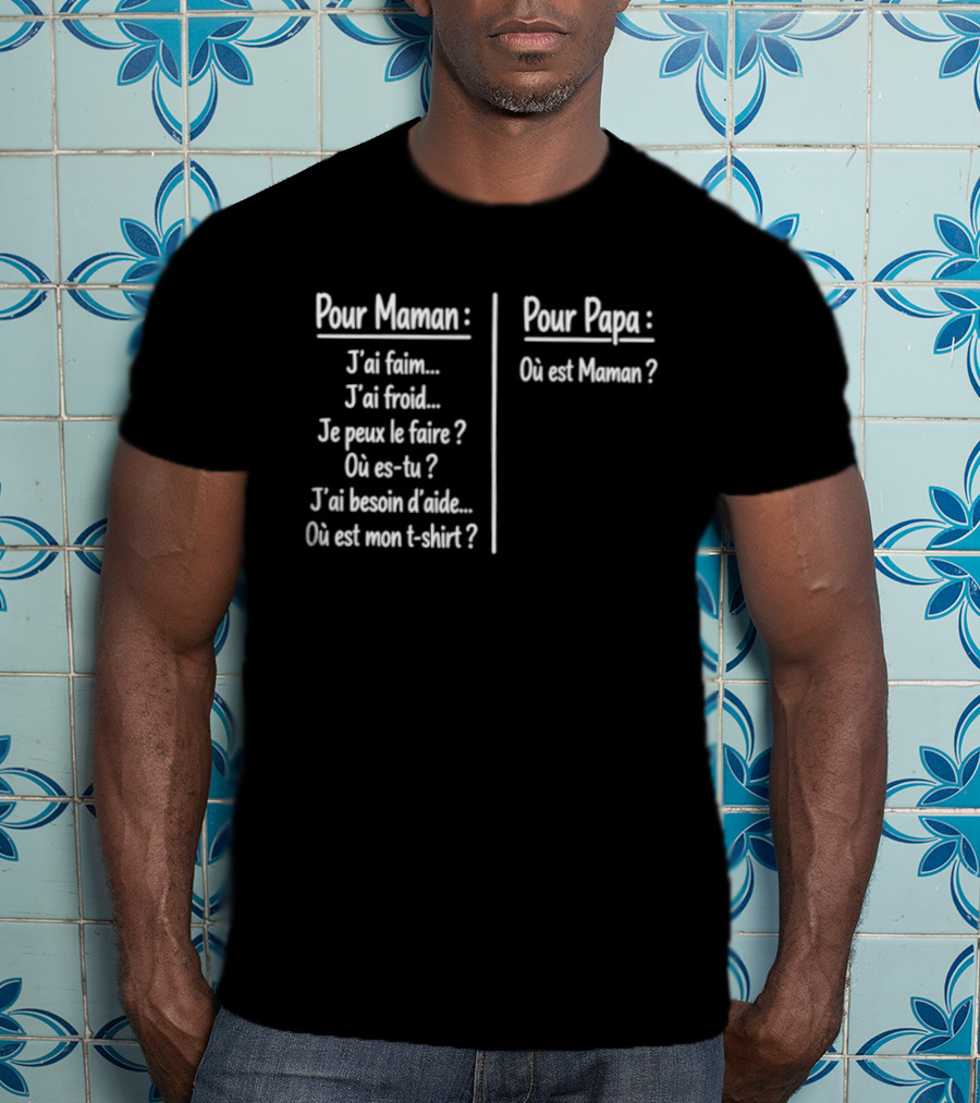Pour Maman Papa J'ai Faim Froid Parenting Humor Où Est Maman Comparison T-Shirt