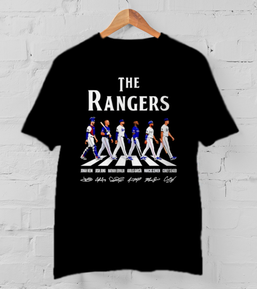 The Rangers Jonah Heim Josh Jung Nathan Eovaldi Adolis Garcia Marcus Semien Corey Seager Abbey Road Baseball Players T-Shirt