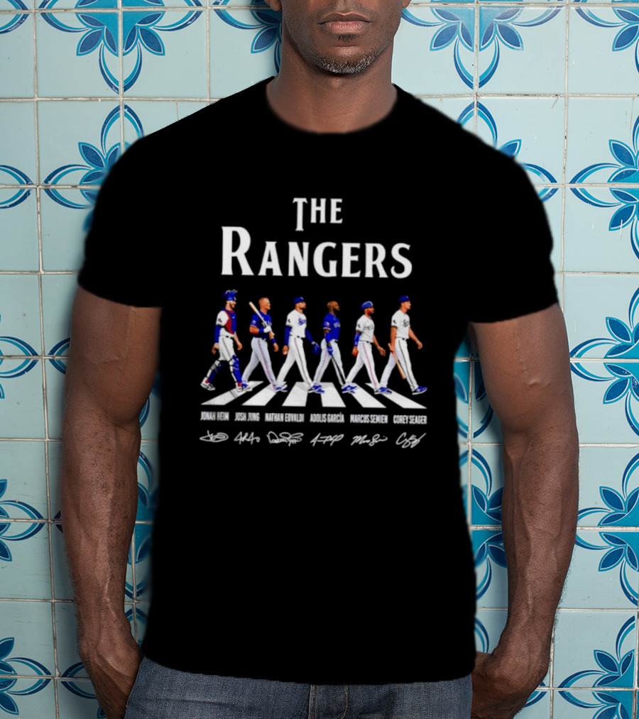 The Rangers Jonah Heim Josh Jung Nathan Eovaldi Adolis Garcia Marcus Semien Corey Seager Abbey Road Baseball Players T-Shirt