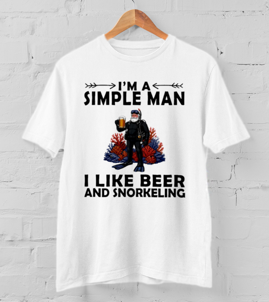 I'm A Simple Man I Like Beer And Snorkeling Diver Holding With Coral T-Shirt