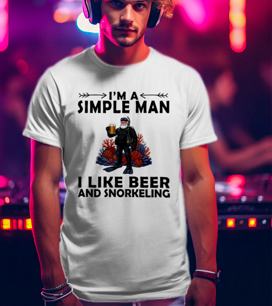 I'm A Simple Man I Like Beer And Snorkeling Diver Holding With Coral T-Shirt
