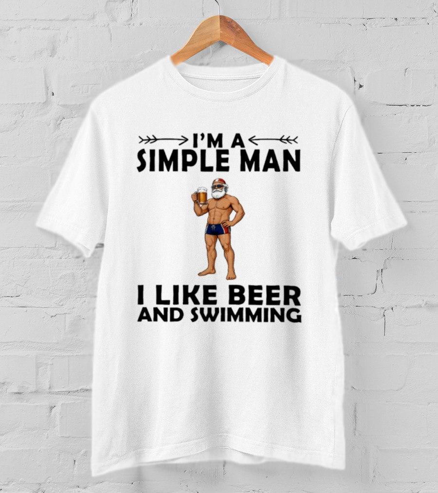 I'm A Simple Man I Like Beer And Swimming Funny Bearded Swimmer With Beer T-Shirt