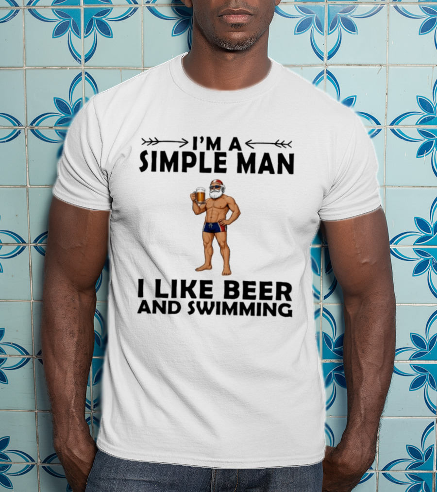 I'm A Simple Man I Like Beer And Swimming Funny Bearded Swimmer With Beer T-Shirt